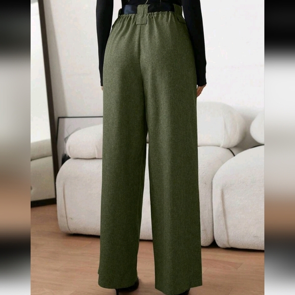 Women's Casual Colorblock Waist Band Pleated Wide-Leg Loose Pants,Autumn - Picture 2 of 5